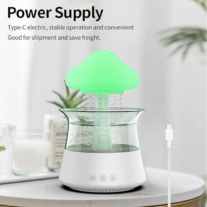 Rain Cloud Humidifier Water Drip 300ml, Rain Cloud Diffuser with 7 Colors LED Lights, Sleeping and Relaxing Mood Water Drop Sound